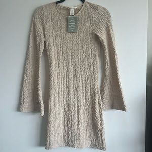 Bell Sleeve Beige Mini Dress
